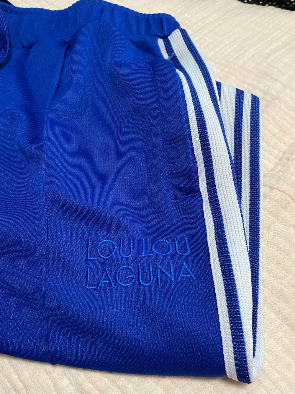 Lou Lou Laguna Royal Blue Track Pants with Side Stripes